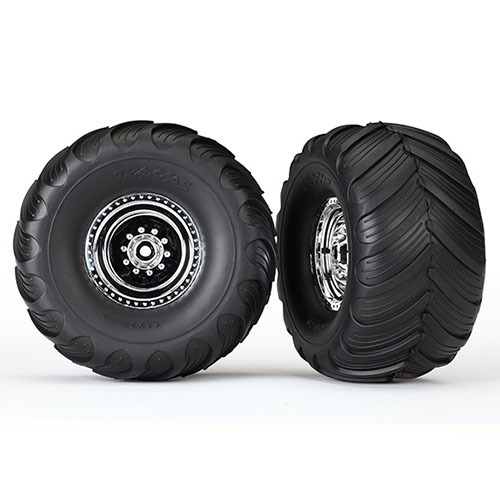 하비몬[#AX3663X] Tires &amp; Wheels, Assembled, Glued (Chrome Wheels, Terra Groove Dual Profile Tires, Foam Inserts) (2WD Electric Rear) (BIGFOOT)[상품코드]TRAXXAS
