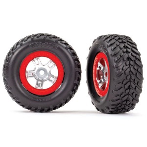하비몬[#AX7073A] Tires And Wheels, Assembled, Glued (SCT Satin Chrome Wheels, Red Beadlock Style, SCT Off-Road Racing Tires, Foam Inserts) (1 Each, Right &amp; Left)[상품코드]TRAXXAS