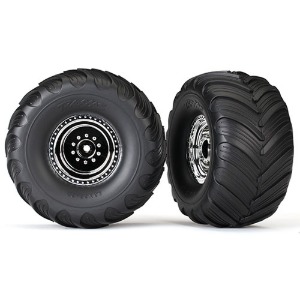 하비몬[#AX3665X] Tires &amp; Wheels, Assembled, Glued (Chrome Wheels, Terra Groove Dual Profile Tires, Foam Inserts) (Nitro Rear/ Electric Front) (BIGFOOT)[상품코드]TRAXXAS
