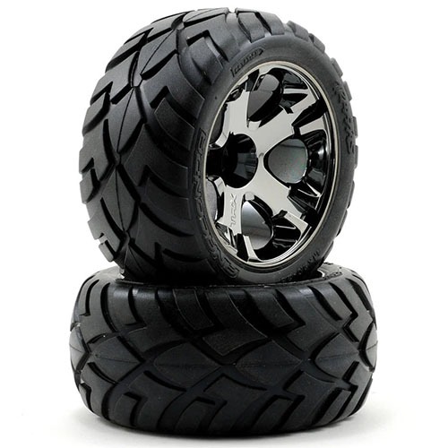 하비몬[#AX3776A] Tires &amp; Wheels, Assembled, Glued (All-Star Black Chrome Wheels, Anaconda® Tires, Foam Inserts) (Nitro Rear/ Electric Front) (1 Left, 1 Right)[상품코드]TRAXXAS