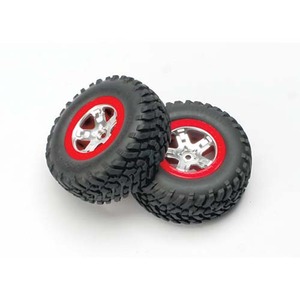 하비몬[#AX5873A] Tires &amp; Wheels Assembled Glued (SCT Satin Chrome Red-Beadlock Style Wheels SCT Off-Road Tires Foam Inserts) (2) (4WD Front/Rear 2WD Rear Only)[상품코드]TRAXXAS