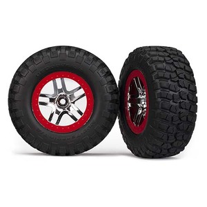 하비몬[#AX6873R] Tires &amp; Wheels, Assembled, Glued (S1 Ultra-Soft, Off-Road Racing Compound) (SCT Split-Spoke Chrome, Red Beadlock Style Wheels, BFGoodrich® Mud-Terrain™ T/A® KM2 Tires, Foam Inserts) (2) (4WD F/R, 2WD Rear)[상품코드]TRAXXAS