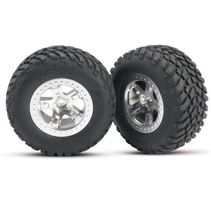 하비몬[#AX5873] Tires &amp; Wheels Assembled Glued (SCT Satin Chrome Beadlock Style Wheels SCT Off-Road Racing Tires Foam Inserts) (2) (4WD Front/Rear 2WD Rear Only)[상품코드]TRAXXAS