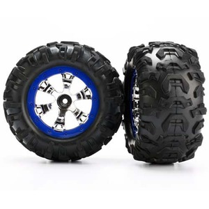 하비몬[#AX7274] Tires and Wheels Assembled Glued (Geode Chrome Blue Beadlock Style Wheels Canyon AT Tires Foam Inserts) (1 Left 1 Right)[상품코드]TRAXXAS