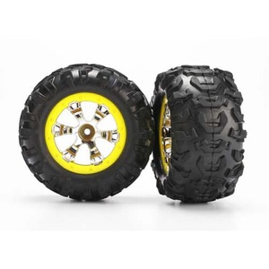 하비몬[#AX7276] Tires and Wheels Assembled Glued (Geode Chrome Yellow Beadlock Style Wheels Canyon AT Tires Foam Inserts)(1 Left 1 Right)[상품코드]TRAXXAS