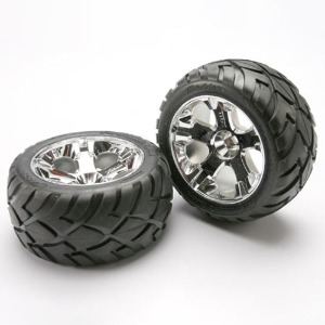 하비몬[#AX5577R] Tires &amp; Wheels, Assembled, Glued (All-Star Chrome Wheels, Anaconda® Tires, Foam Inserts) (Nitro Front) (1 Left, 1 Right) (NITRO)[상품코드]TRAXXAS
