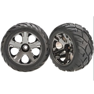 하비몬[#AX3777A] Tires &amp; Wheels, Assembled, Glued (All-Star Black Chrome Wheels, Anaconda® Tires, Foam Inserts) (Nitro Front) (1 Left, 1 Right) (NITRO)[상품코드]TRAXXAS
