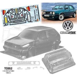 하비몬[#TC052GT] 1/10 VW Golf Mk2 Clear Body Set w/Decals, Side Mirrors and Lamp Base (190mm)[상품코드]TEAM C